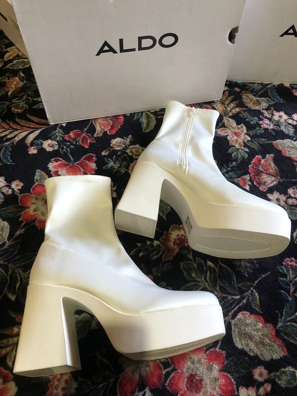 Aldo White Platform Ankle Boots with Block Heel